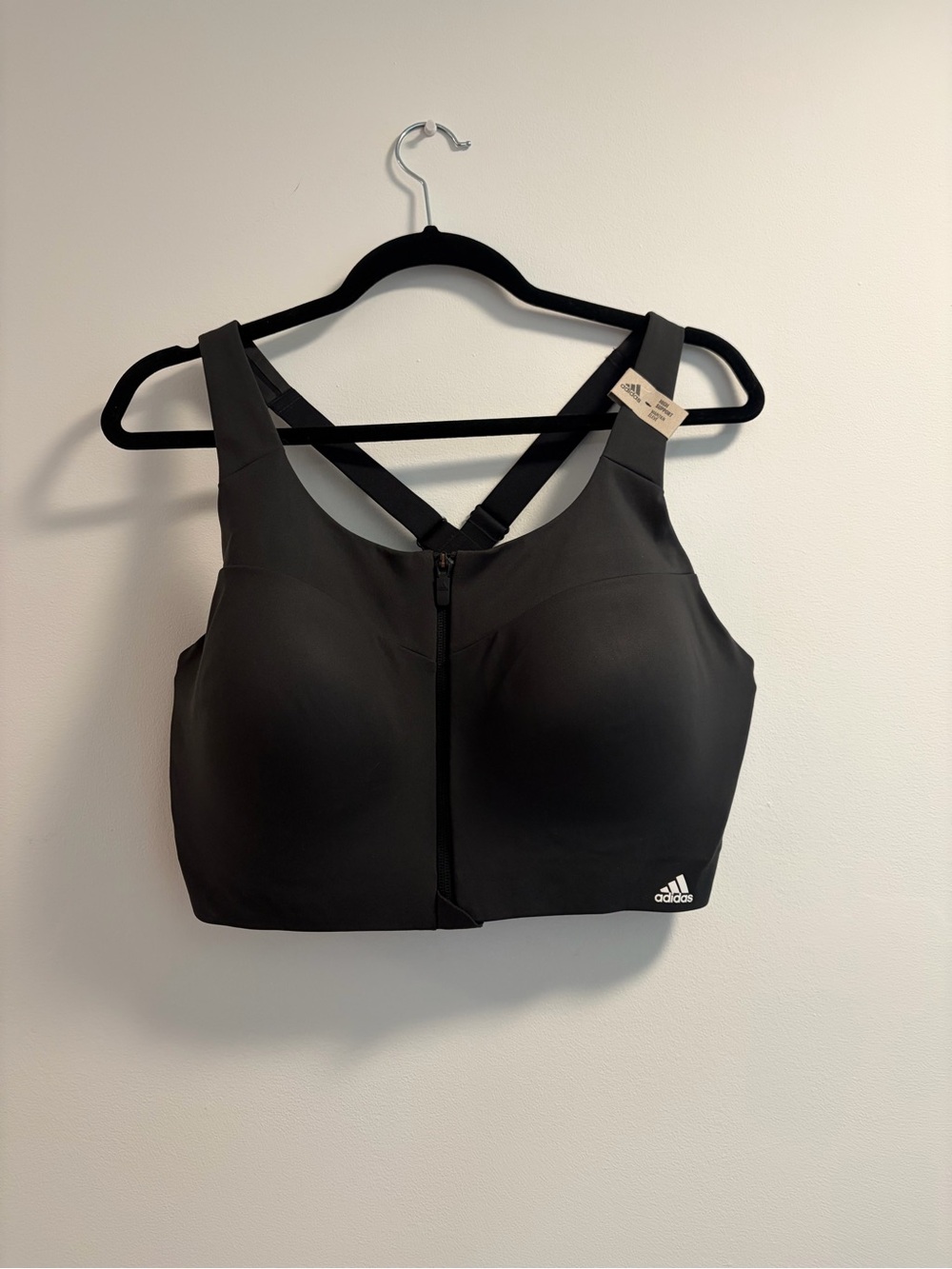 adidas Black Front-Zip High-Support Sports Bra with Crisscross Straps